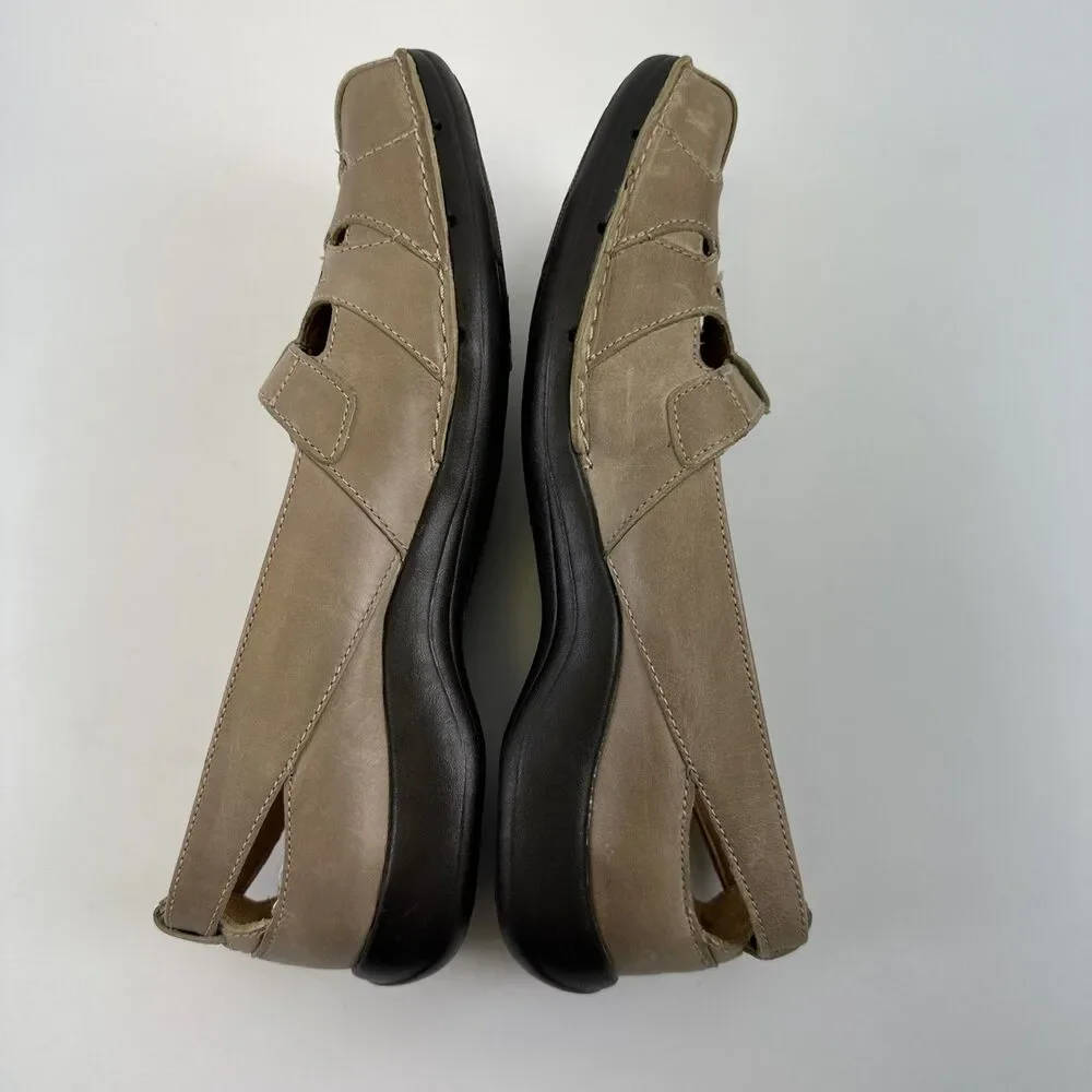 Clarks Unstructured Leather‎ Flat Loafer Cut Outs Sandal Tan Comfort Womens 10